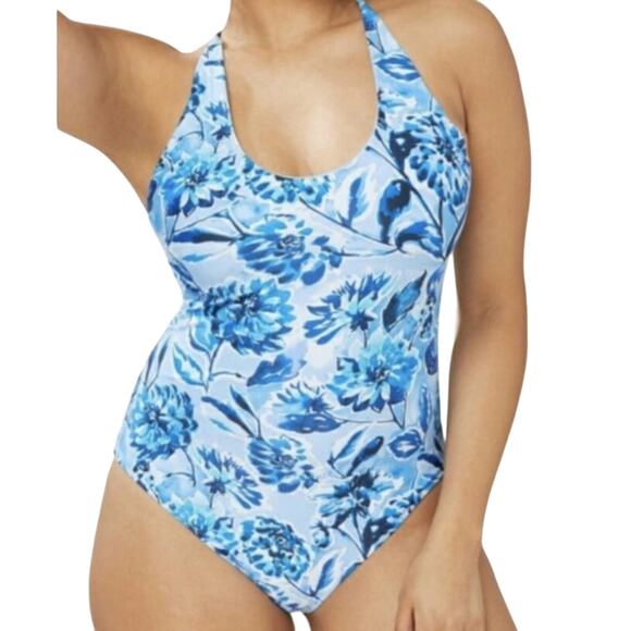 Andie Baia One Piece Blue Floral Swimwear Bathing Suit Adjustable Size S New - Picture 1 of 12